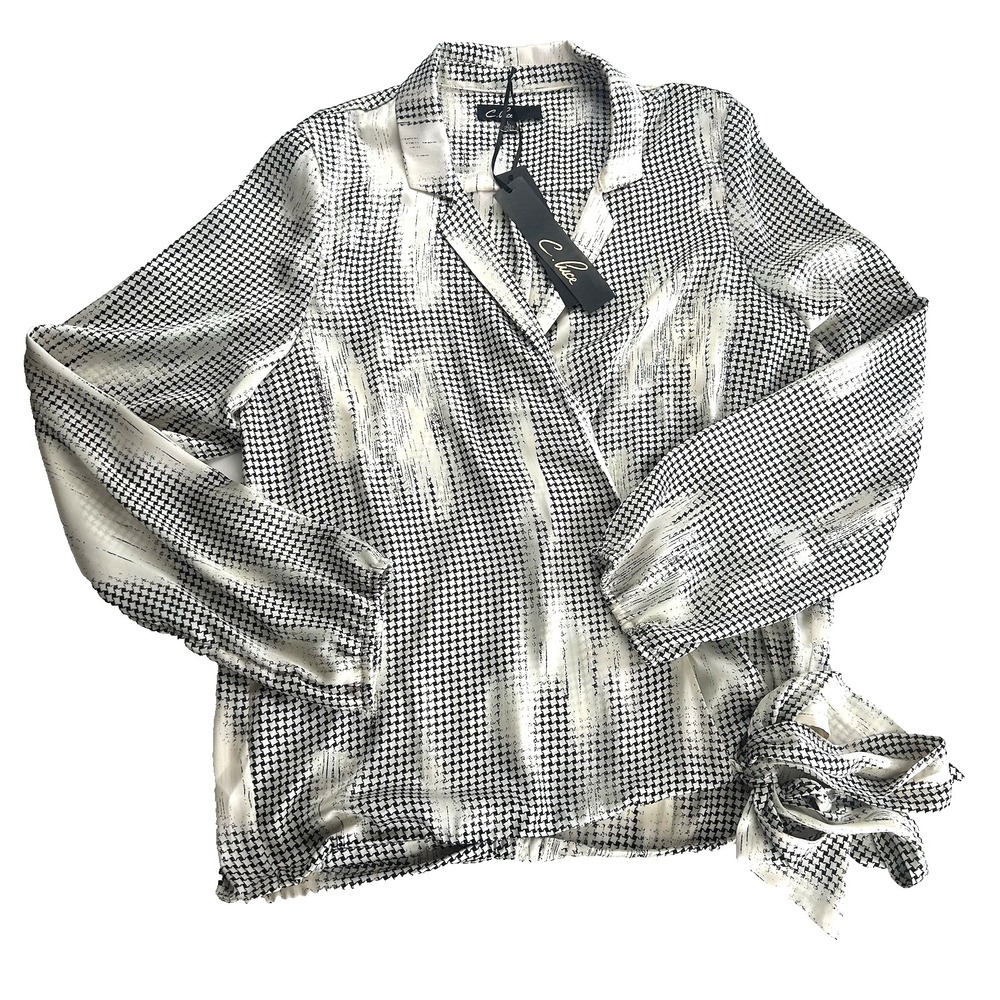 NWT C. Luce blouse Quiet Luxury Old Money Profess Black/Cream Size L